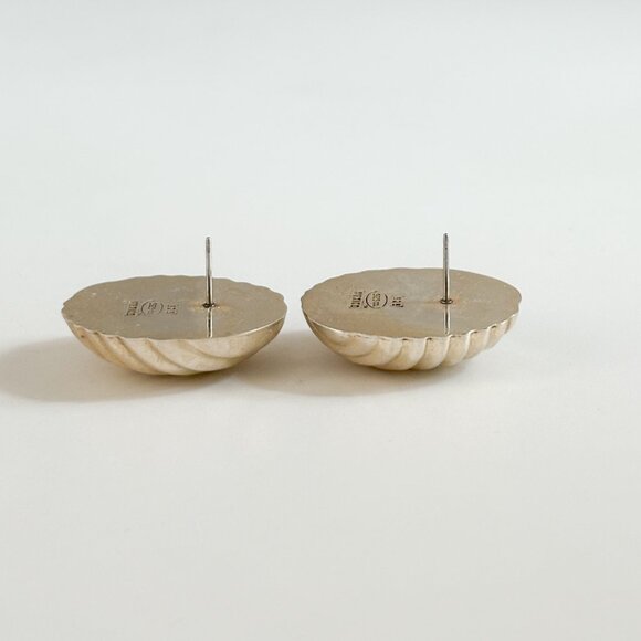 Oval Textured Sterling Silver Stud Earrings, Mexican Sterling Silver Studs - Picture 2 of 9